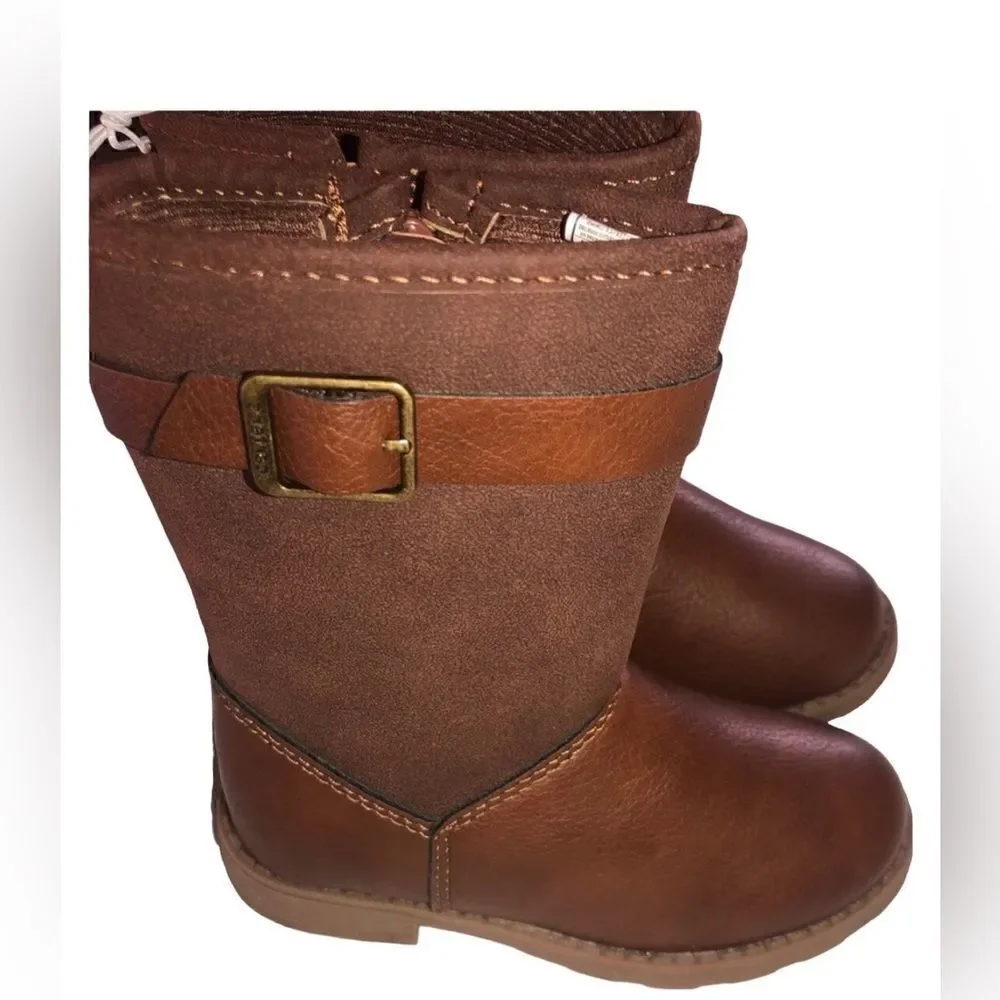 KIDS GIRL’S Carter’s Brown/Khaki BNWT Mid-Calf Boots With Side Buckle. S…